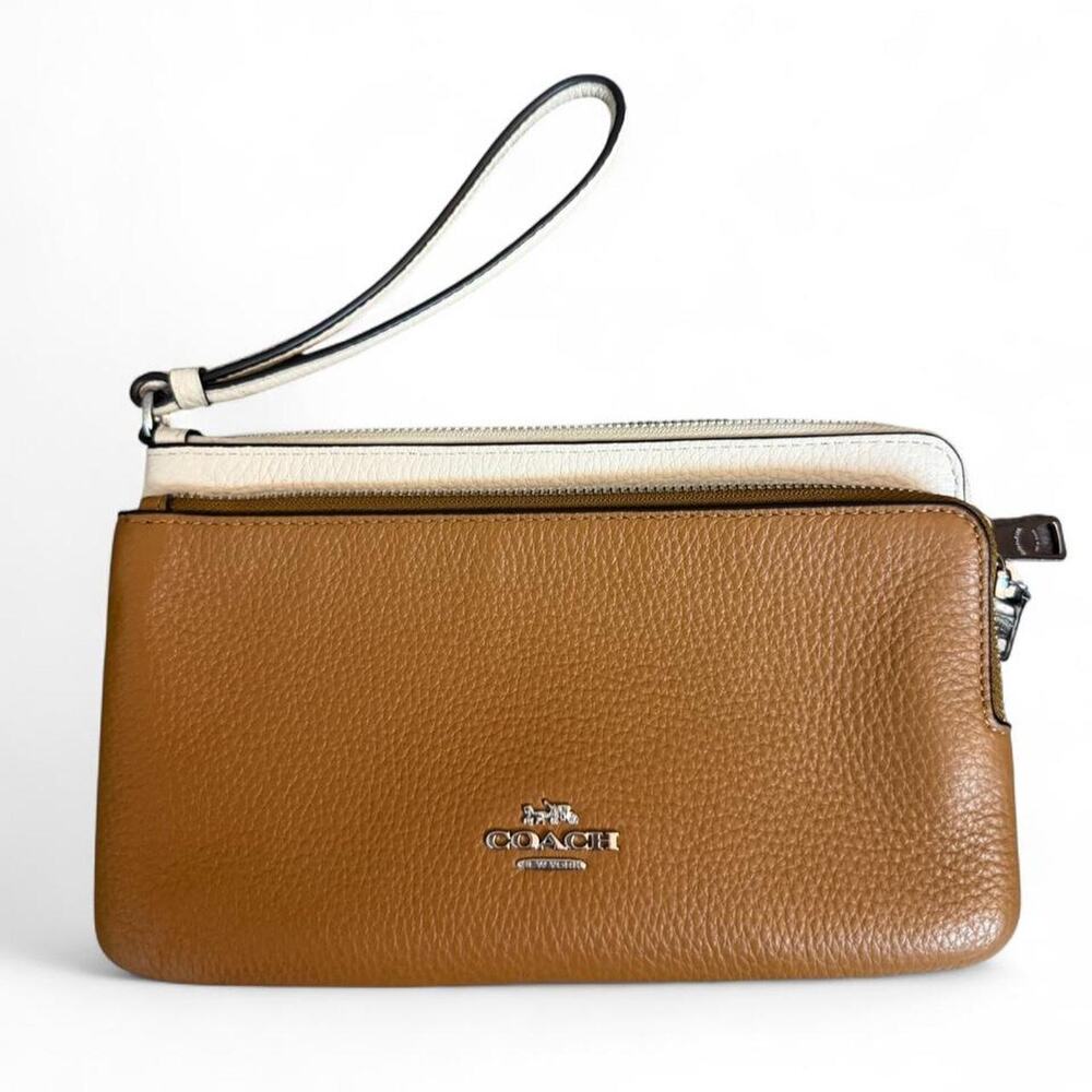 Coach Light Saddle & Chalk Double Zip Wristlet Wallet